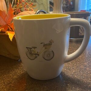 Yellow and White RAE DUNN Bicycle Mug
